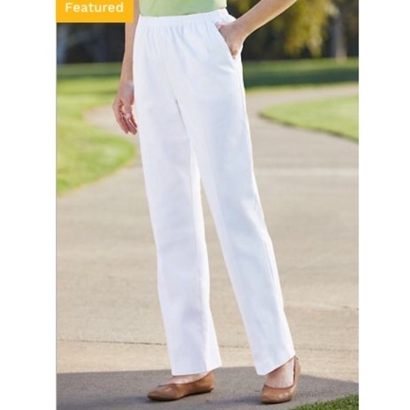 🆕 Tog Shop Everyday Knit Pull On Pants Vintage High Rise White Straight Leg - Picture 1 of 13